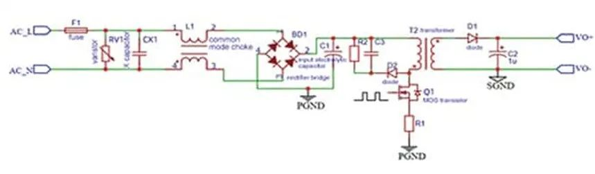 图 3：反激式原理图显示为避免产生电弧的电路走线安全距离.png