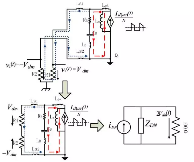 副边二极管交流电流分量单独作用下的差模EMI 等效电路