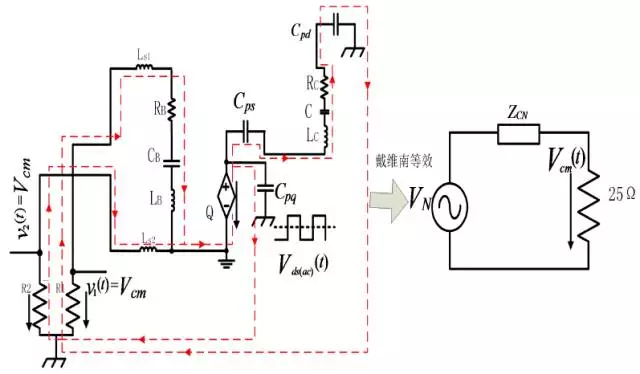 原边MOSFET 交流电压分量单独作用下的共模EMI 等效电路