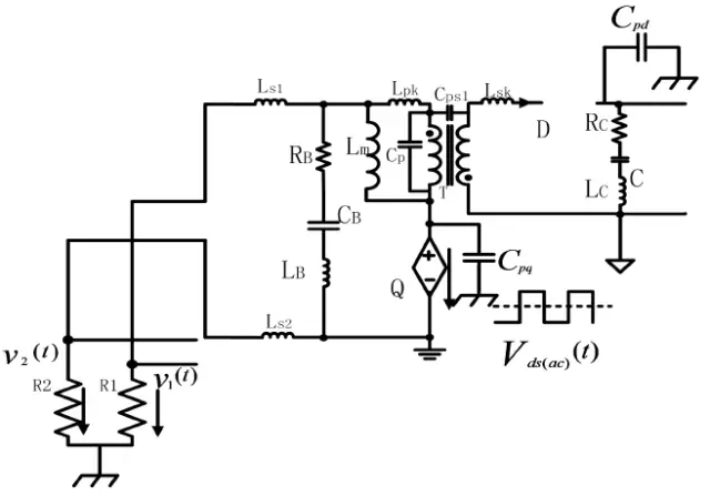原边MOSFET 交流电压分量单独作用下的EMI 等效电路