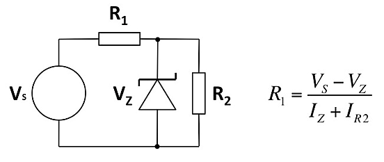 图1：一个简单的齐纳二极管稳压器电路