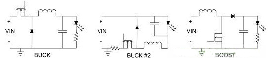       图5：简单的降压和升压型拓扑为LED 供电