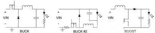 图5：简单的降压和升压型拓扑为LED供电