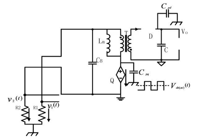 工作模式Ⅰ在原边MOSFET 交流电压分量单独作用下的EMI 等效电路
